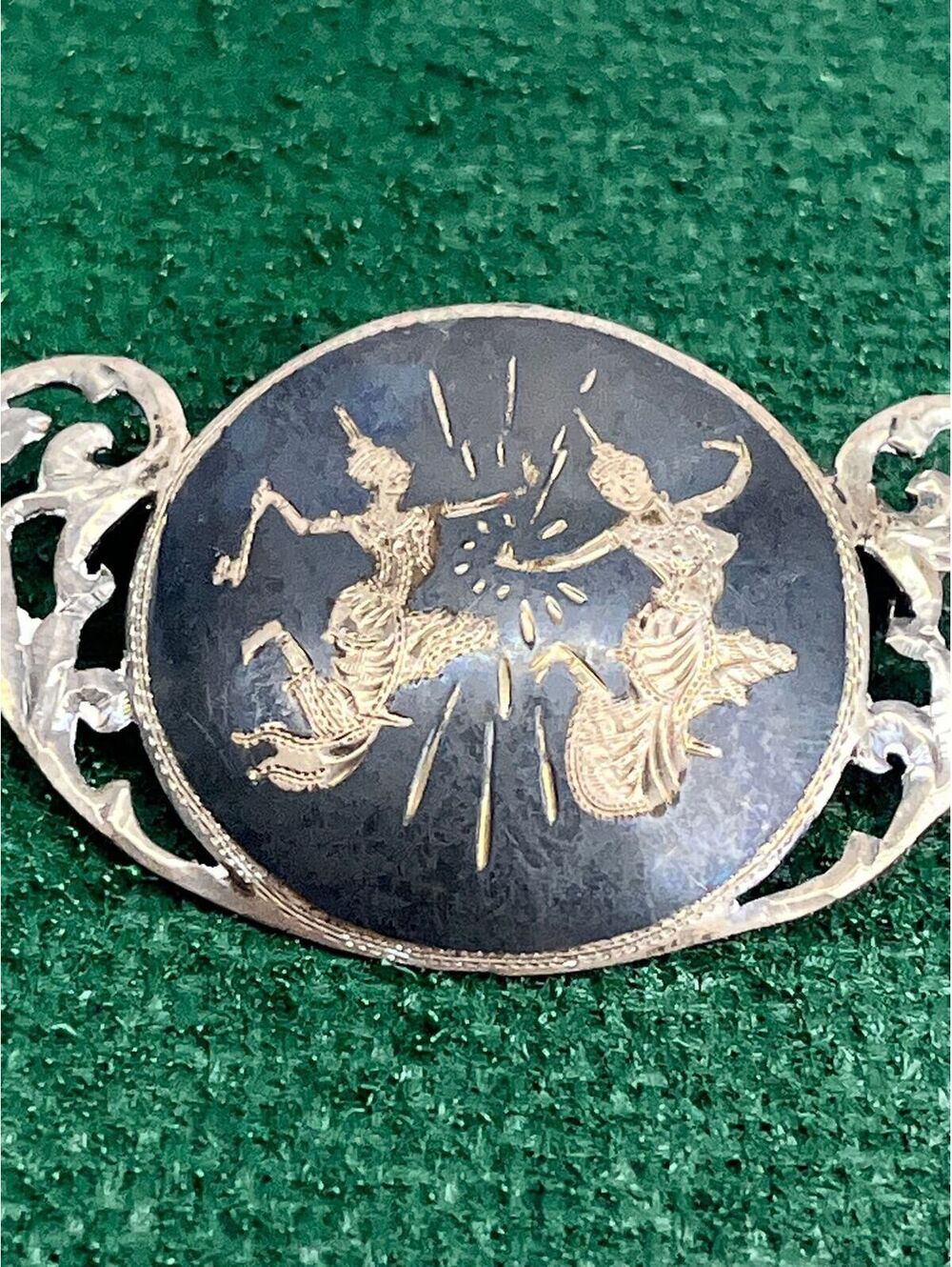 #138 Siam Niello Sterling Silver Brooch Dancers 1940’s (Acid Tested)